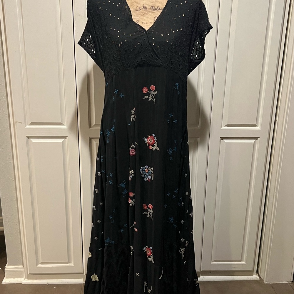 Johnny Was Black and Pink Sleeveless Maxi Sundress sz M